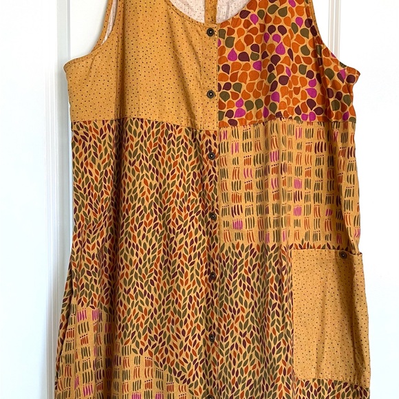 Gudrun Sjoden Organic Linen Cotton Sleeveless Patchwork Dress Mustard Yellow-L - Picture 5 of 9